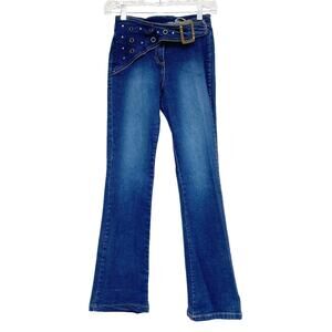 Vintage Watch L.A Womens Size 3-4 Belted Blue Stretch Denim Jeans